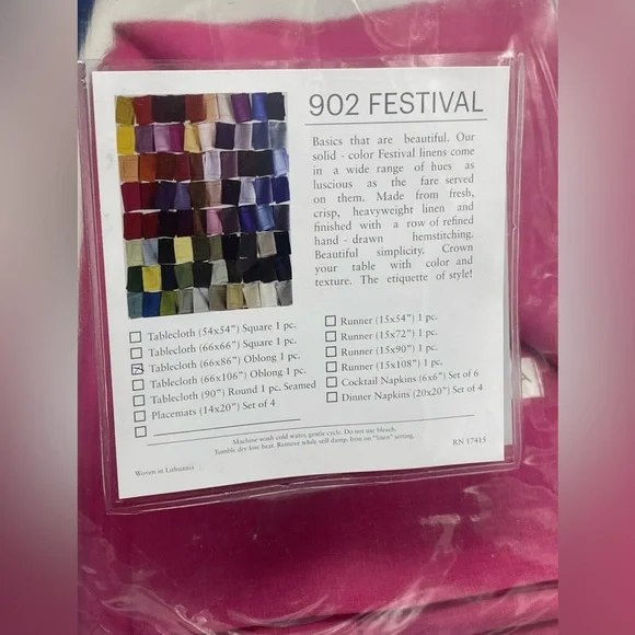 SFERRA Festival 902 Linen Oblong Hemstitched Tablecloth 66x86" , Raspberry - Picture 6 of 6